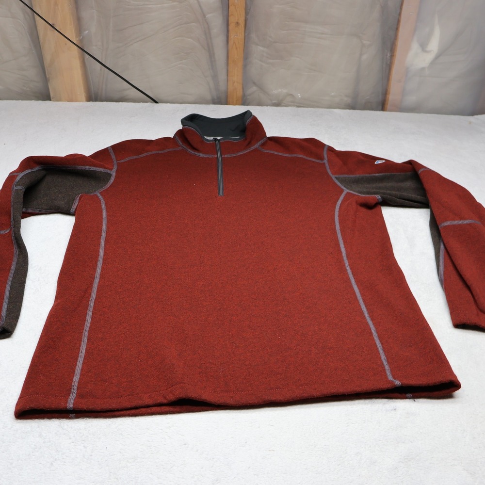 Kuhl Revel Sweater Mens Large‎ Red 1/4 Zip Pullover Fleece Knit Outdoor Hiking